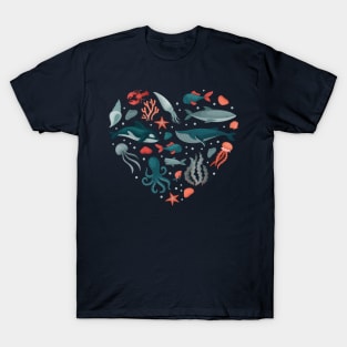 Sea of Love: Marine Creatures Forming a Heart T-Shirt
